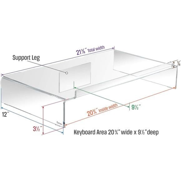Acrylic Computer Monitor Stand w/ Keyboard Storage, 21.25" x 11.9" x 3.4", Clear - Picture 3 of 6